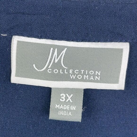 JM Collection Woman Boho V Neck Front Button Closure Navy with Gold detail 3X - Picture 5 of 8